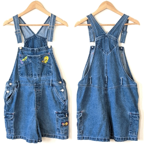 Warner Bros. Denim - Vintage Tweety Bib Denim Overalls Shorts